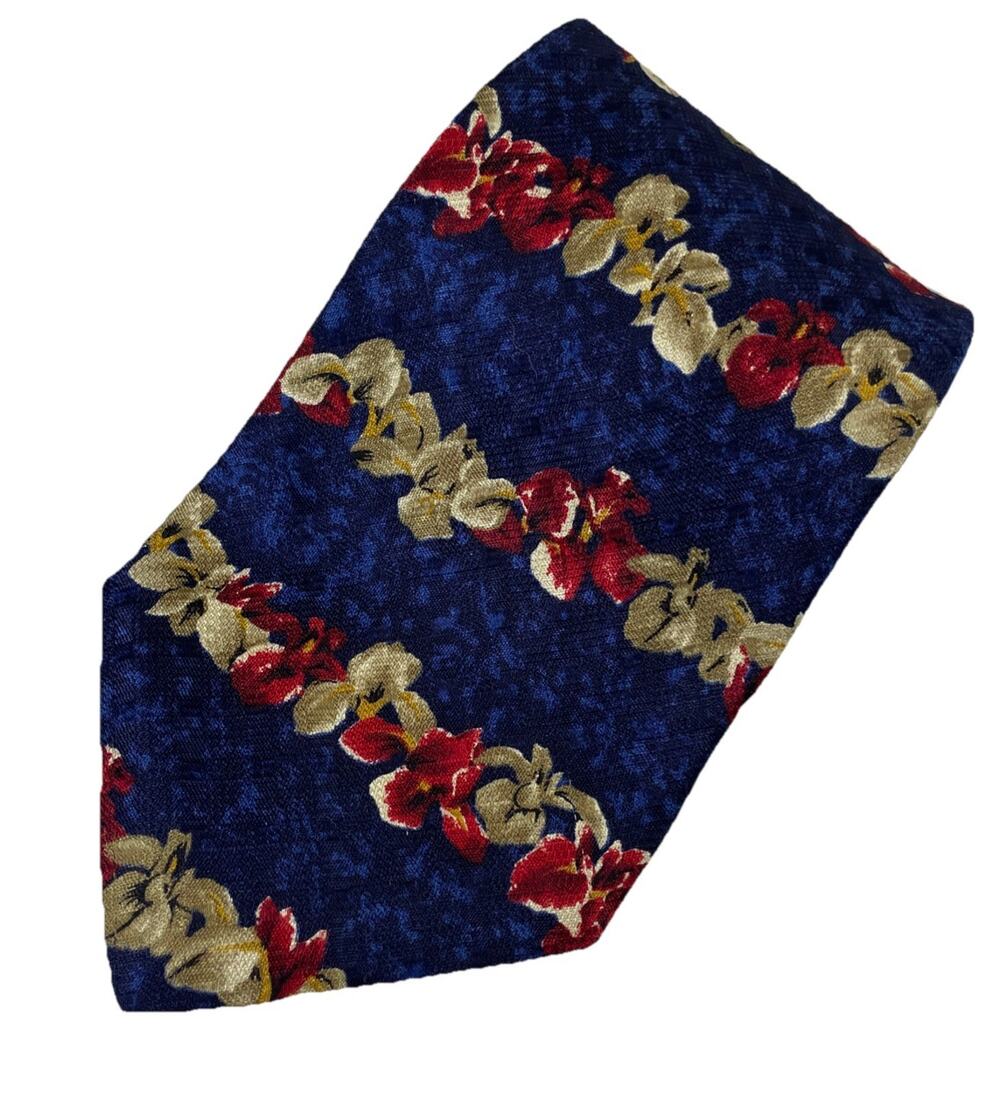 The Metropolitan Museum of Art Neck Tie 100% Silk Navy Gold Red Floral Leaves